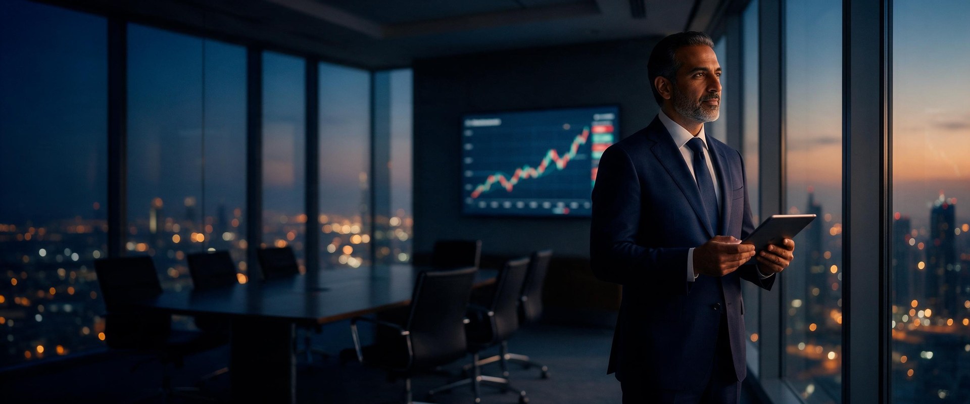 Financial leader reviewing forecasts and board reports