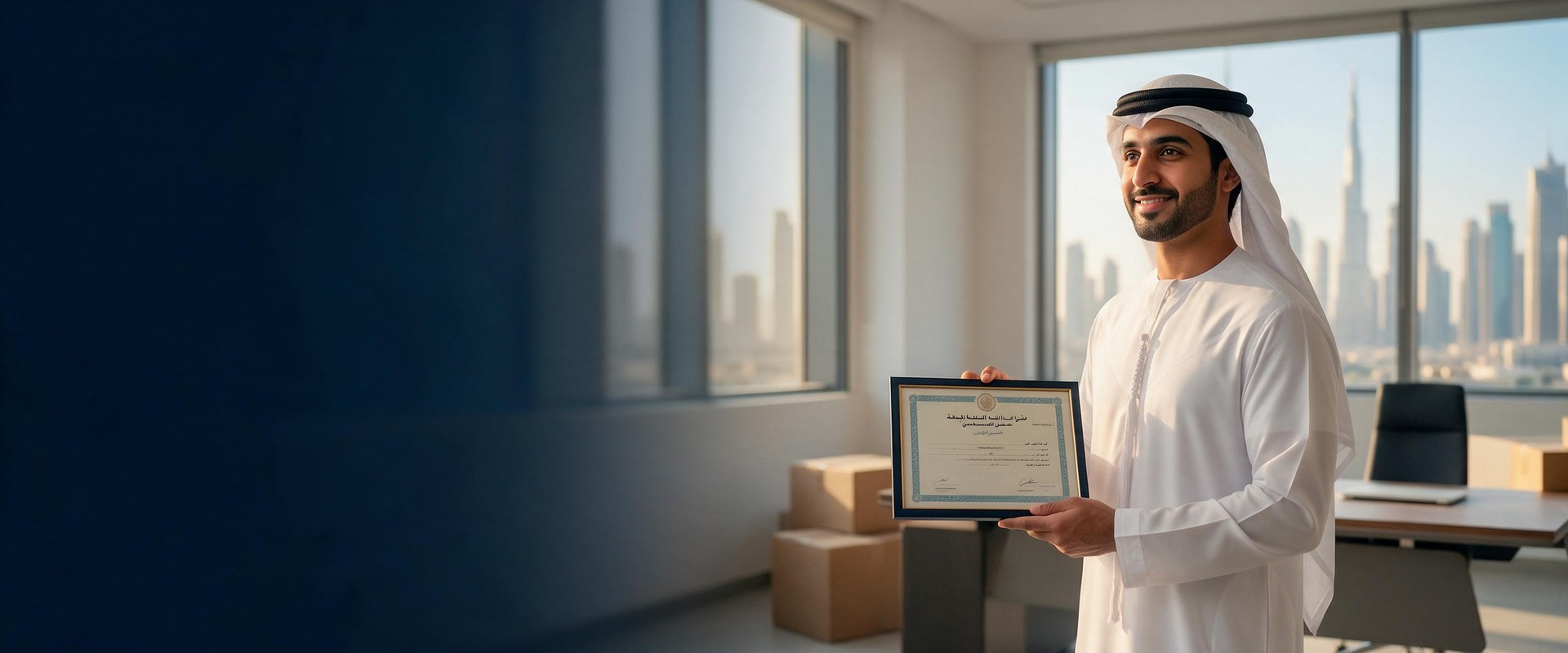Business owner holding a new UAE trade licence